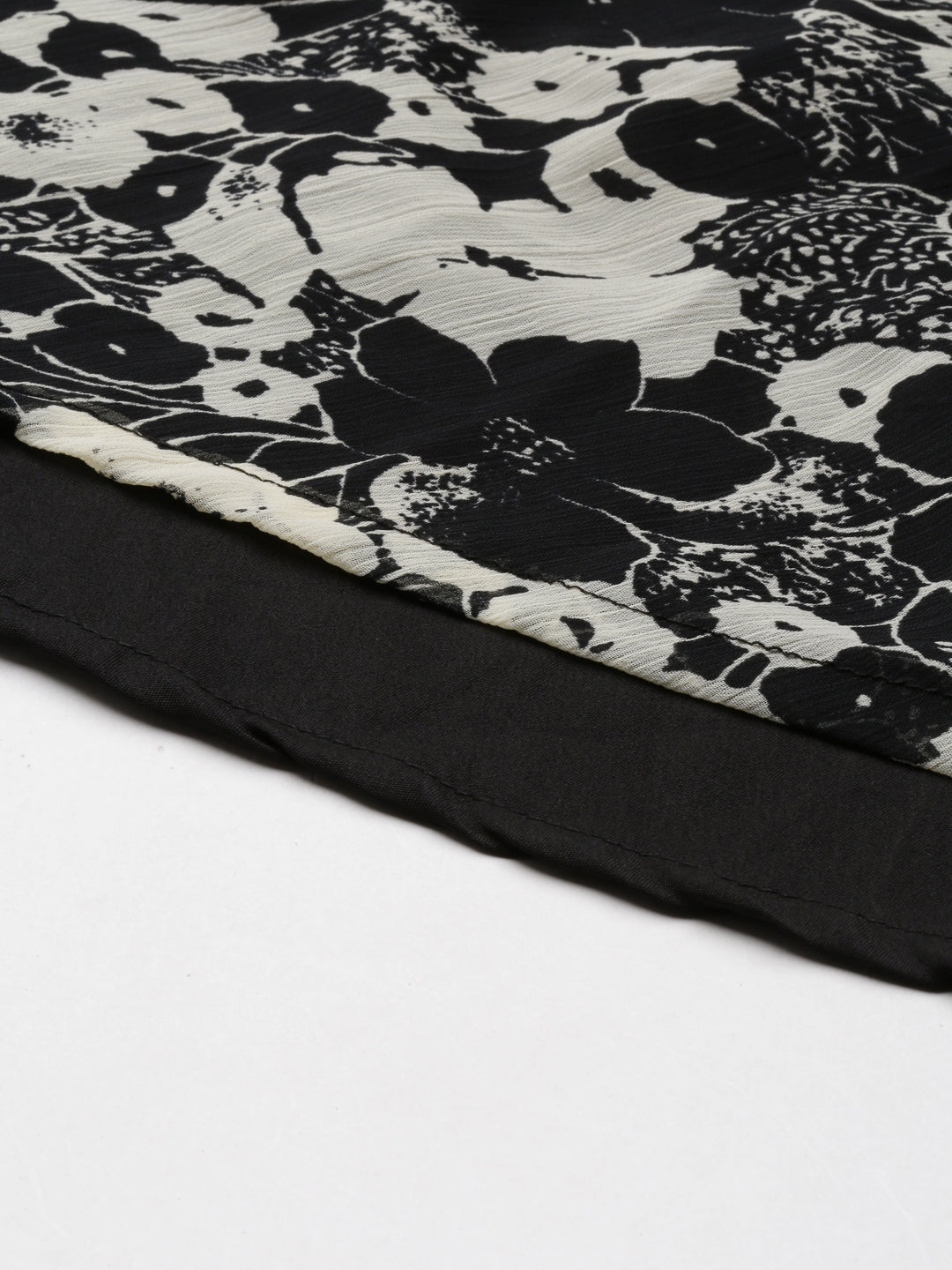 Black & White Floral Smocked Chiffon Maxi Dress