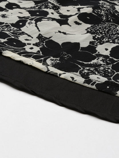 Black & White Floral Smocked Chiffon Maxi Dress